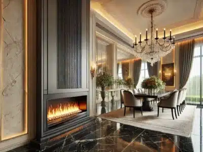 Elegant dining room featuring a high-end thermofireplace.